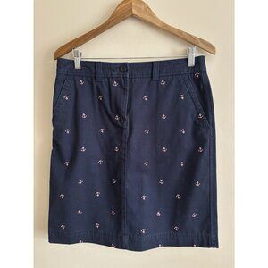 LL Bean Mini Pencil Skirt Size 6 Favorite Fit 100% Cotton Navy W Pink Anchors